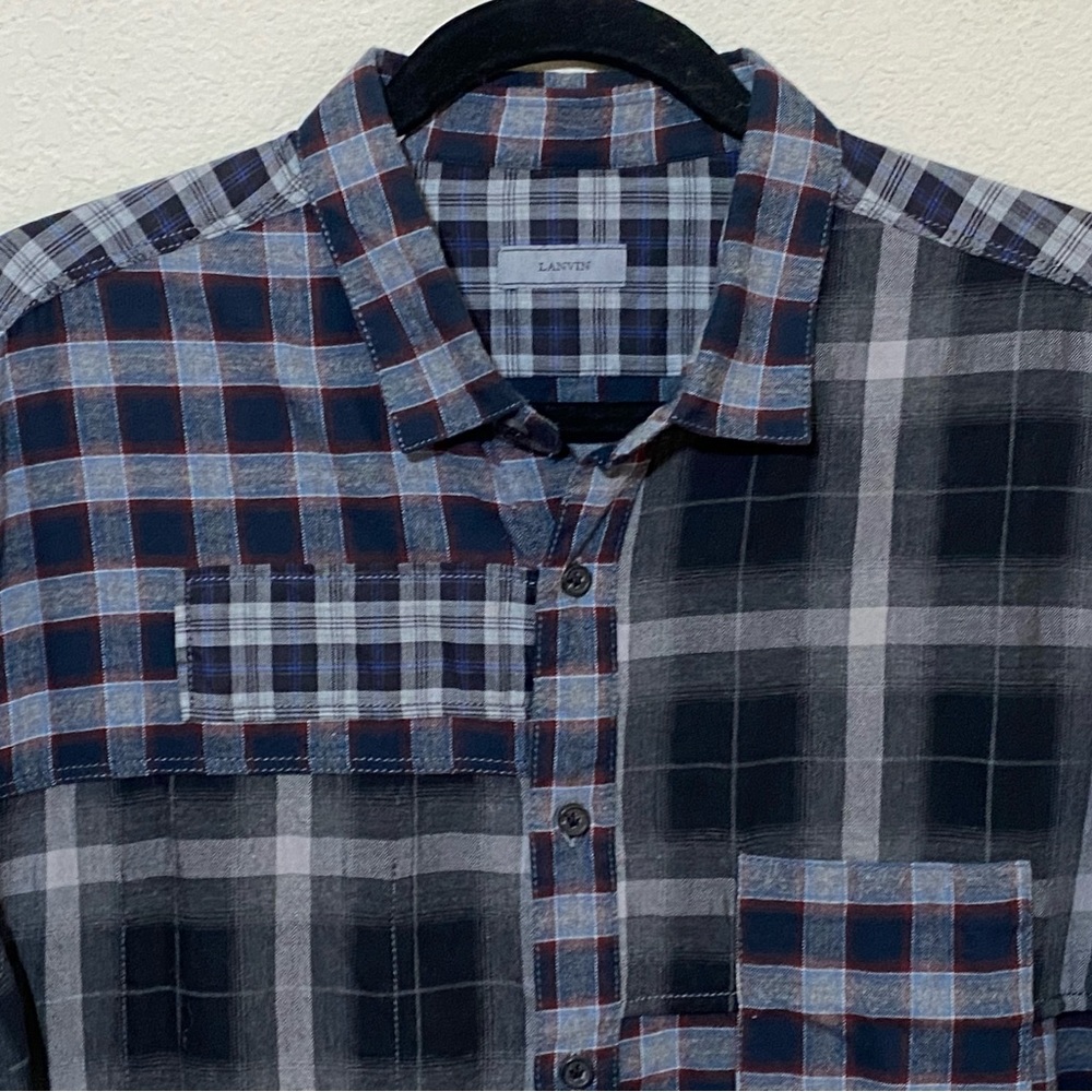 Lanvin Patchwork Plaid Soft Cotton Button-Down Sh… - image 2